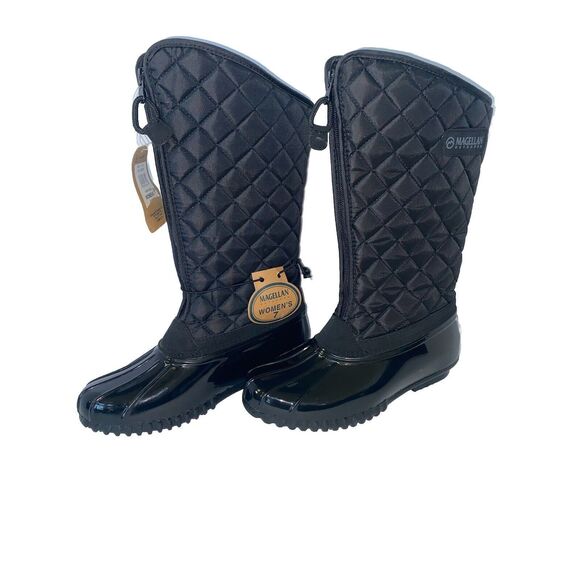 Magellan Outdoors Shoes - Magellan Quilted Duck Boots Rain Outdoor Faux Fur Black Rubber Zipper Womens 7
